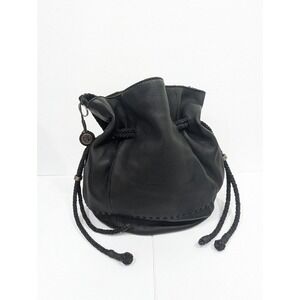 The Sak Leather Bucket Bag Black Pebbled Drawstring Braided Shoulder *READ FLAWS
